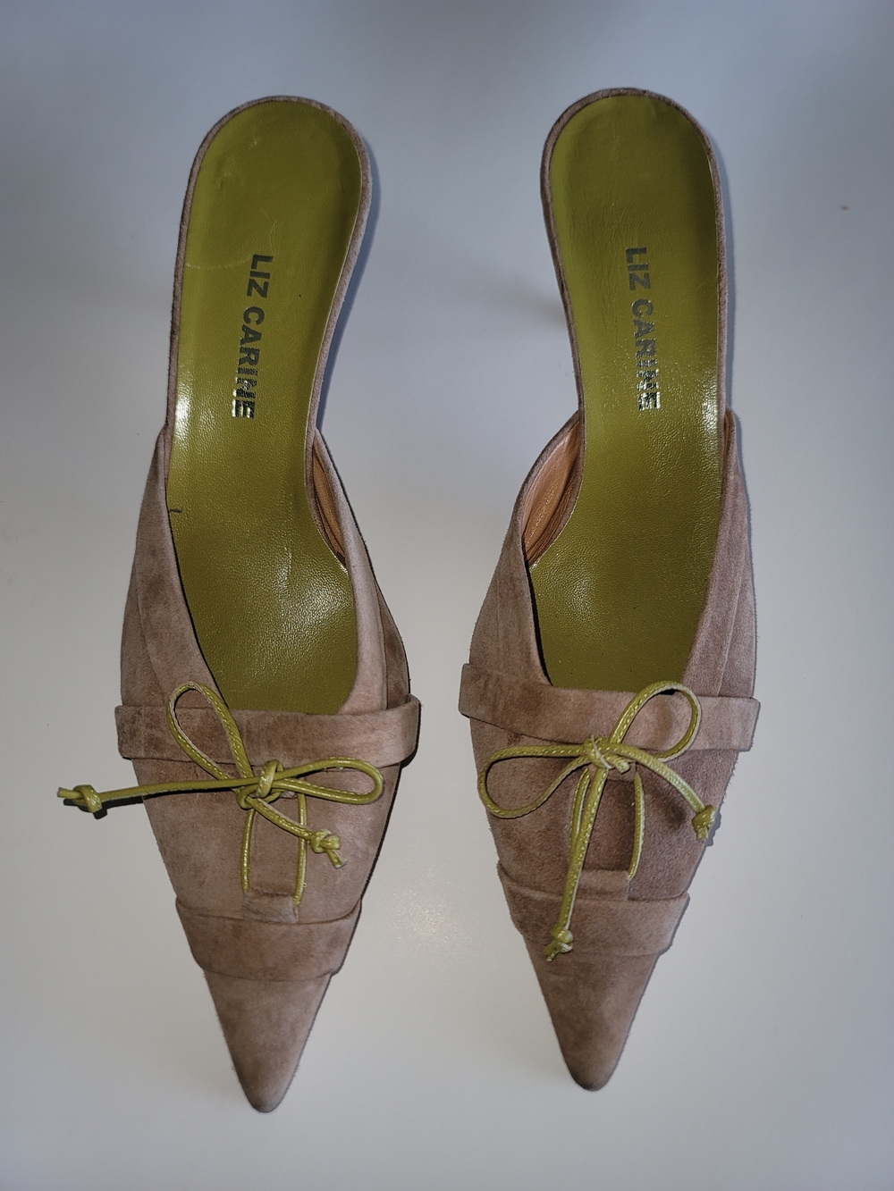 Liz Carine Taupe Suede Pointed-Toe Kitten Heels Mules, EUR 40.5